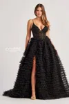 Colette By Daphne Cl8330 Long Slit Ball Gown Formal Prom Dress In Black