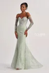 Colette By Daphne Cl8415 Long Fit Lace Formal Evening Prom Dress In Green
