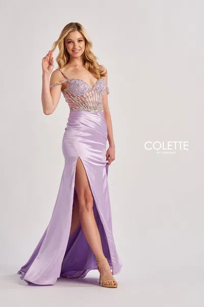 Colette By Daphne Cl8460 Beaded Long Slit Formal Mermaid Prom Dress In Purple