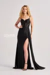 Colette By Daphne Cl8480 Long Mermaid Formal Slit Ruched Prom Dress In Black