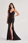 Colette By Daphne Cl8485 Long Ruched Slit Formal Evening Prom Dress In Black