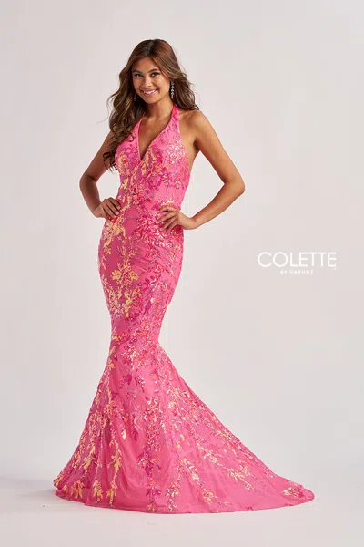 Colette By Daphne Cl8495 Formal Long Mermaid Sequin Prom Dress In Pink