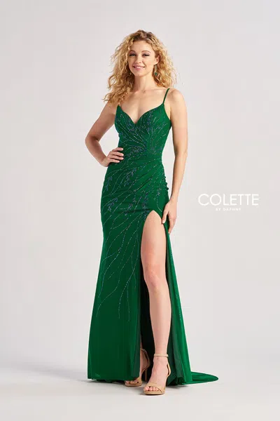 Colette By Daphne Cl8510 Beaded Long Formal Mermaid Prom Dress In Green