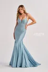 Colette By Daphne Cl8550 Long Mermaid Fit Formal Beaded Prom Dress In Blue