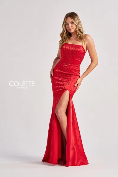 Colette By Daphne Cl8570 Mermaid Formal Slit Long Prom Dress In Red