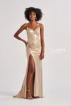Colette By Daphne Cl8575 Long Mermaid Fit Formal Metallic Prom Dress In Gold