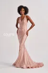 Colette By Daphne Cl8580 Long Metallic Formal Fitted Prom Dress In Gold