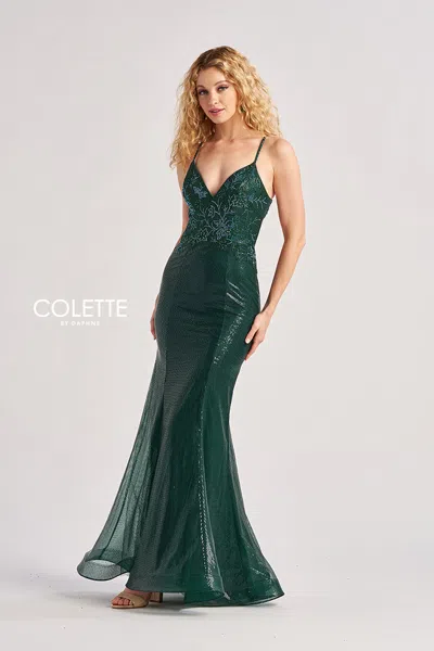 Colette By Daphne Cl8585 Metallic Long Mermaid Sequin Prom Dress In Green
