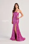 Colette By Daphne Cl8610 Long Formal Slit Mermaid Sequin Prom Dress In Purple