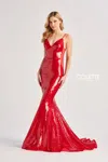 Colette By Daphne Cl8615 Formal Long Mermaid Sequin Prom Dress In Red