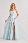 Colette By Daphne Cl8635 Long A Line Formal Floral Print Prom Dress In Blue