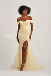 Colette By Daphne Cl8645 Mermaid Long Formal Beaded Sequin Prom Dress In Yellow