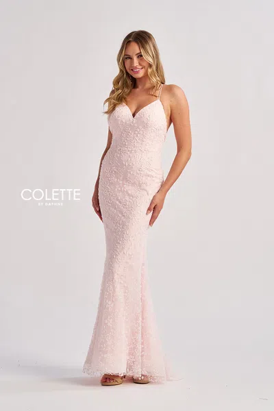 Colette By Daphne Cl8655 Glitter Long Mermaid Formal Beaded Prom Dress In Pink