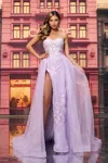 Colette By Daphne Cl8660 A Line Formal Lace Applique Prom Dress In Purple