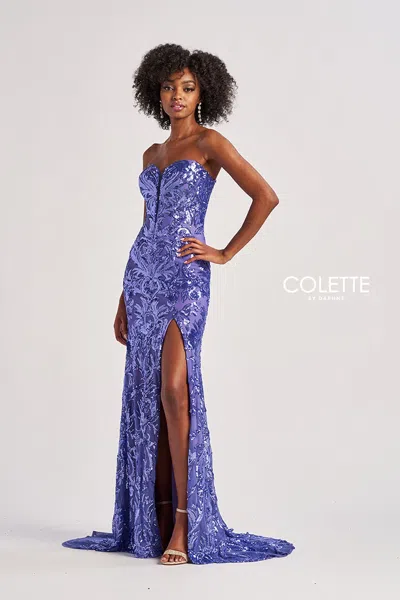 Colette By Daphne Cl8680 Long Sequin Mermaid Formal Prom Dress In Purple