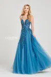 Colette By Daphne Colette Cl12042 Beaded Prom Long Formal Dress In Blue