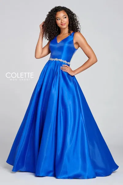 Colette By Daphne Colette Cl12131 Long Formal Cutout Prom Pockets Dress In Blue