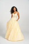 Colette By Daphne Colette Cl12202 Applique Long Formal Beaded Prom Dress In Yellow