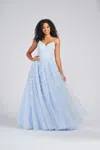 Colette By Daphne Colette Cl12208 Glitter Long Formal Prom Dress In Blue