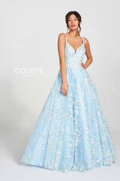 Colette By Daphne Colette Cl12210 Long Formal Prom Beaded Dress In Blue