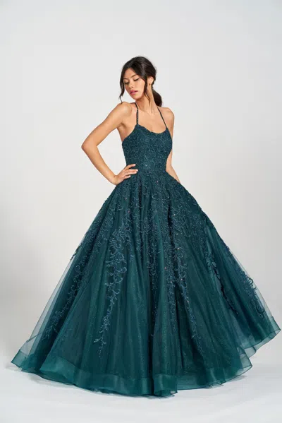 Colette By Daphne Colette Cl12221 Halter Formal Prom Beaded Long Dress In Green