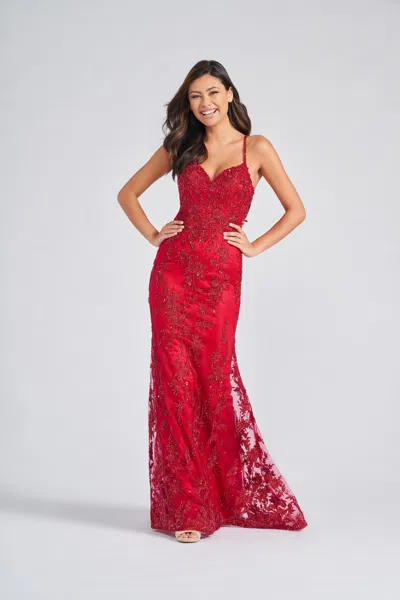 Colette By Daphne Colette Cl12240 Beaded Formal Prom Fitted Long Dress In Red