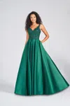 Colette By Daphne Colette Cl12271 Sequin Formal Applique Long Prom Dress In Green