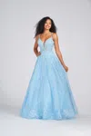 Colette By Daphne Colette Cl12279 Long Formal Beaded Floral Prom Dress In Blue