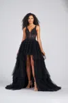 Colette By Daphne Colette Cl12281 Ruffle Formal High Low Prom Dress In Black