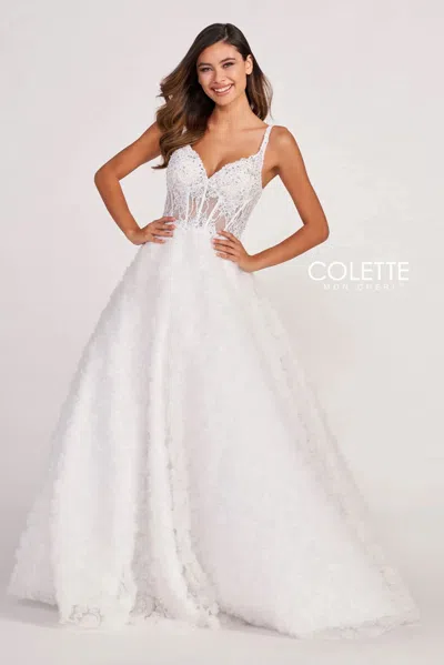 Colette By Daphne Colette Cl2000 Beaded Long Formal Rosette Prom Ball Gown In White