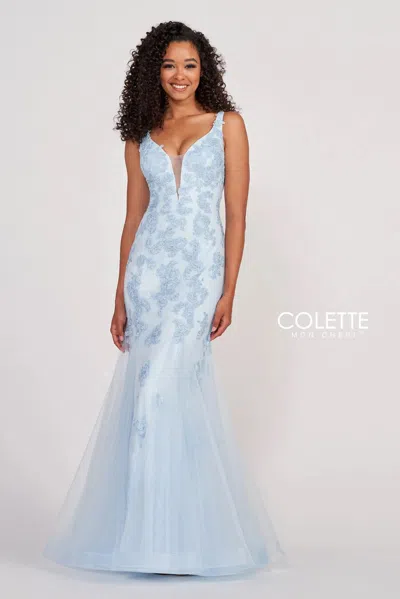 Colette By Daphne Colette Cl2002 Formal Mermaid Prom Long Applique Dress In Blue