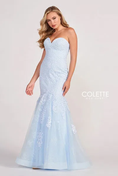 Colette By Daphne Colette Cl2005 Fitted Formal Mermaid Prom Long Dress In Blue