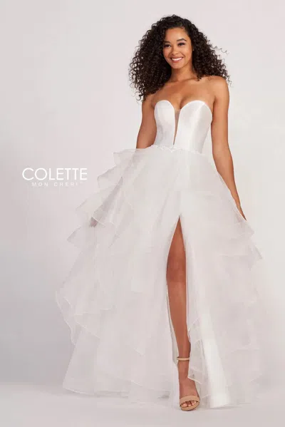 Colette By Daphne Colette Cl2006 Glitter Flounce Formal Prom Long Ball Gown In White