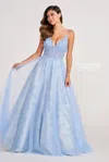 Colette By Daphne Colette Cl2009 Glitter Print Long Prom Beaded Formal Ball Gown In Blue