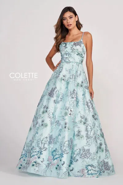 Colette By Daphne Colette Cl2011 Long Prom Sequin Formal Ball Gown In Blue