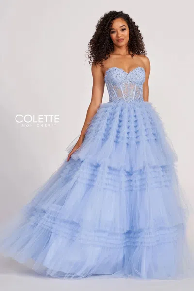 Colette By Daphne Colette Cl2017 Layered Ruffle Prom Long Formal Ball Gown In Purple