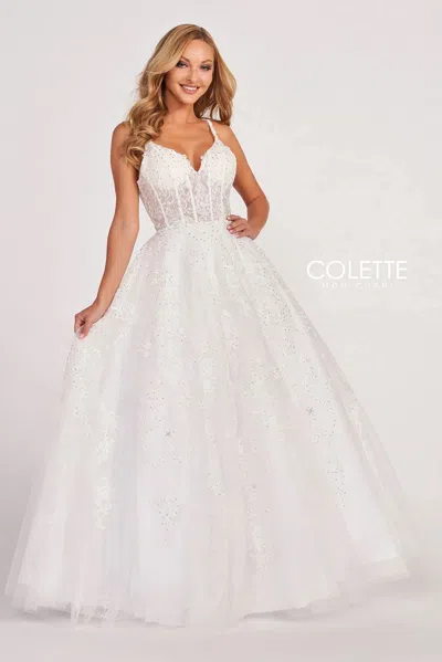 Colette By Daphne Colette Cl2026 Long Formal Applique Prom Ball Gown In White