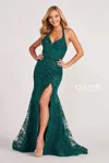 Colette By Daphne Colette Cl2027 Long Fitted Formal Halter Prom Dress In Green