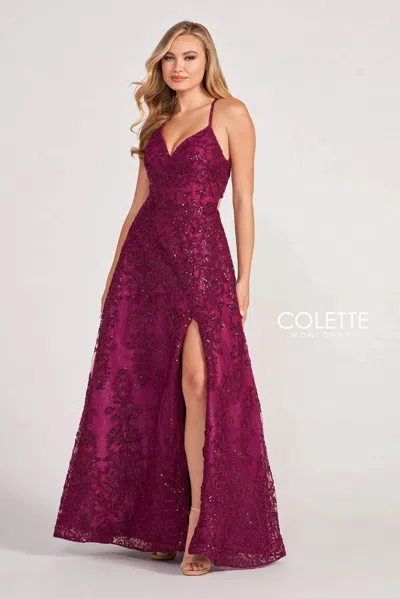Colette By Daphne Colette Cl2028 Long Formal Beaded Prom Dress In Burgundy