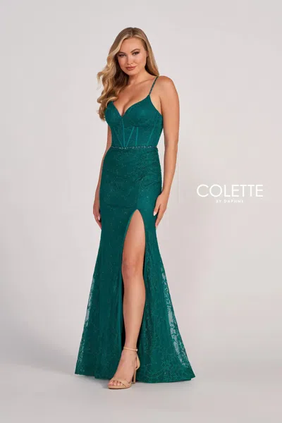 Colette By Daphne Colette Cl2037 Beaded Prom Fitted Formal Long Dress In Green