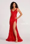 Colette By Daphne Colette Cl2040 Prom Fitted Sequin Formal Long Dress In Red