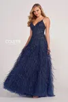 Colette By Daphne Colette Cl2044 Prom Feather Formal Glitter Long Dress In Blue