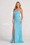 Colette By Daphne Colette Cl2046 Long Beaded Formal Prom Dress In Blue
