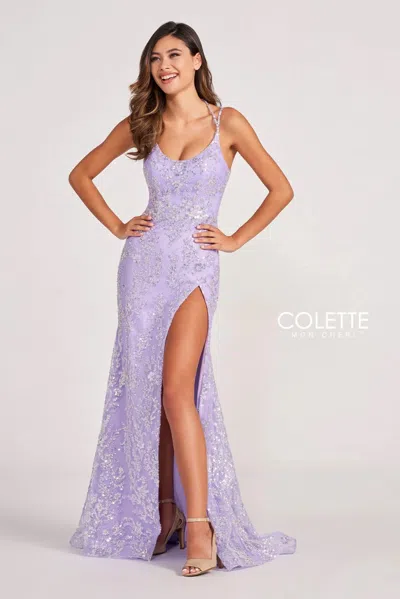 Colette By Daphne Colette Cl2050 Prom Long Beaded Formal Dress In Purple