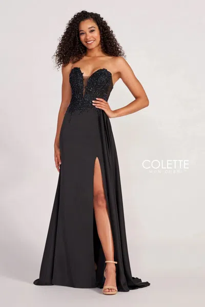 Colette By Daphne Colette Cl2053 Prom Long Beaded Formal Dress In Black