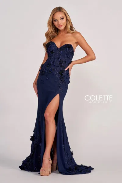 Colette By Daphne Colette Cl2059 3d Flowers Long Formal Prom Dress In Black