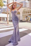 Colette By Daphne Colette Cl2061 Sequin Long Formal Applique Prom Dress In Gray