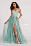 Colette By Daphne Colette Cl2062 Glitter Long Formal Applique Prom Dress In Green