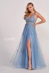 Colette By Daphne Colette Cl2074 Applique Long Prom Formal Dress In Blue