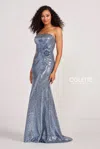 Colette By Daphne Colette Cl2075 Long Prom Sequin Formal Dress In Blue